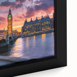 Black wall art featuring a textured close-up of Big Ben, with vibrant colors on a framed canvas, ideal for living room decor.