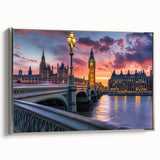 Framed canvas landscape art painting of Big Ben with muted black and colorful accents, ideal for a vintage-themed study.