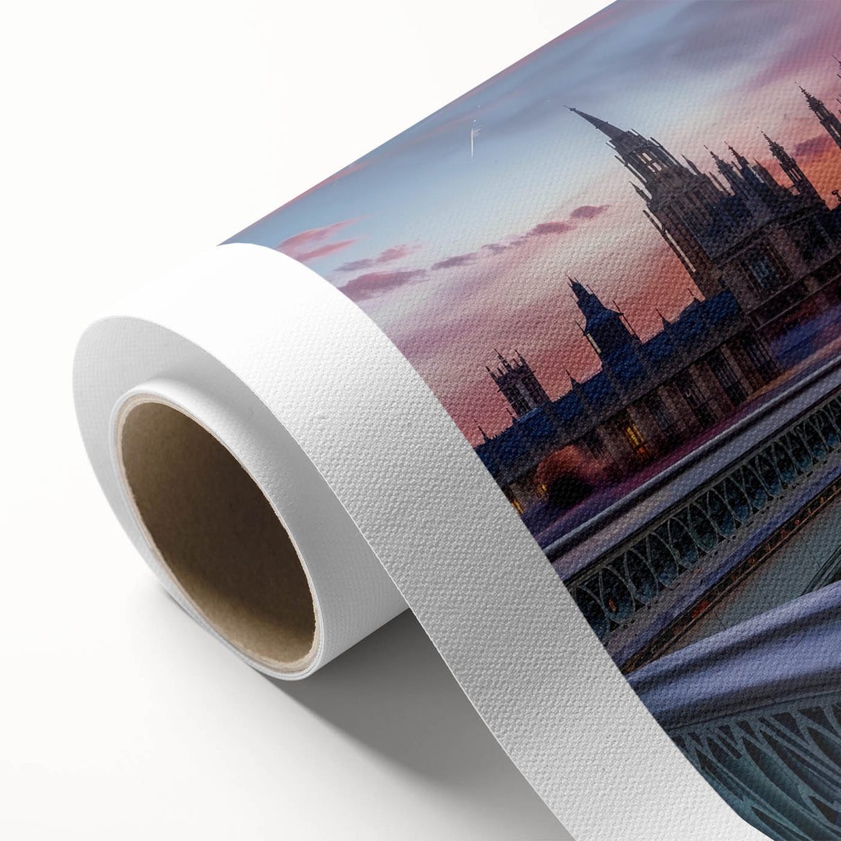 Art deco poster of Big Ben with muted pastel colors on rolled canvas, suitable for nursery wall art or dining room ambiance.