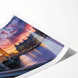 Extra large wall art featuring a line art depiction of Big Ben with floral accents in monochrome, printed on rolled canvas.