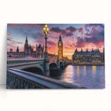 Black and white stretched canvas depicting the Big Ben in a minimalist style, suitable for kitchen wall art.