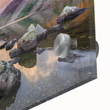 Acrylic print of a large abstract depiction of Cumbria's landscape in muted earth tones, suitable for dining room art.