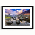 Extra large framed abstract art print of a colorful Cumbrian landscape, ideal for living room decor.