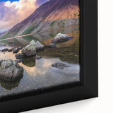 Extra large black wall art depicting a textured scenery of Cumbria, England, in colorful art style, framed on canvas.