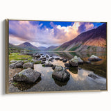 Framed canvas wall art depicting a vintage-style English countryside landscape in muted earth tones, ideal for bedroom decor.