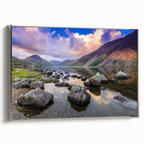 Landscape art painting of Cumbria, England, featuring colorful hills on black framed canvas, ideal for office decor.