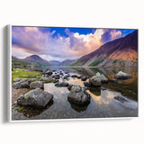 Vintage poster art of Cumbria, England on framed canvas, with colorful art palette, ideal for living room decor.