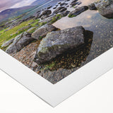 Art deco poster featuring a serene Cumbria landscape in soft green and blue tones on rolled canvas.