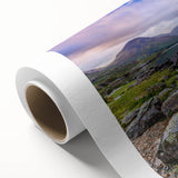Art deco poster of Cumbria landscape in pastel shades on rolled canvas, ideal for nursery wall art.