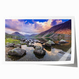 Rolled print of Cumbria landscape with soft pastel floral elements, ideal for art wall dining room or classy bathroom decor.