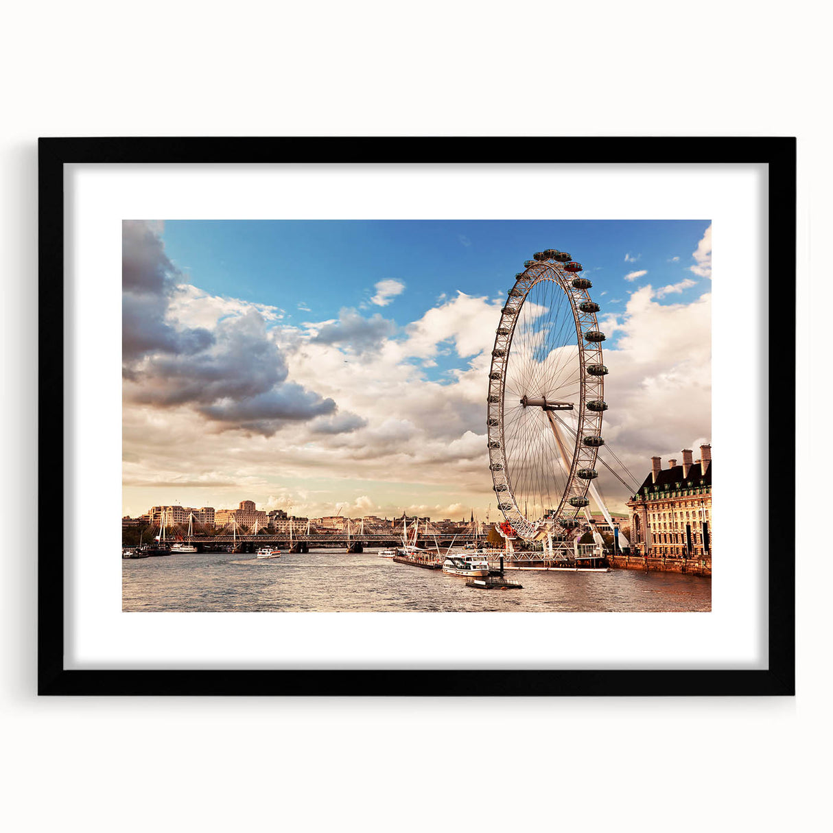 Extra large framed abstract print of colorful, textured London scenery, ideal for living room decor.