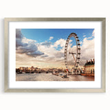 Extra large abstract art print of London scenery in silver frame, ideal for living room decor.