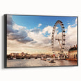 Black and white wall art of London landscape on framed canvas, ideal for bedroom decor.