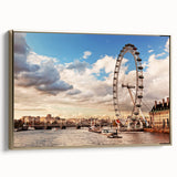 Framed canvas featuring a vintage-style London landscape in black and gold tones, ideal for bedroom wall art.