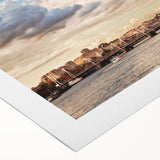 Art deco poster of London featuring the iconic Big Ben and double-decker buses in monochrome tones on rolled canvas.