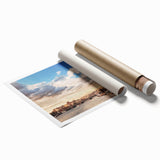 Extra large rolled print of a London skyline with muted floral accents, ideal for classy bathroom wall art.