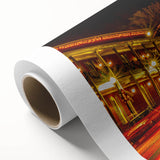 Art deco poster of Oxford scenery with muted earth tones on rolled canvas.