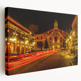 Oxford cityscape on large stretched canvas with detailed architectural elements in earth tones, ideal for kitchen wall art.