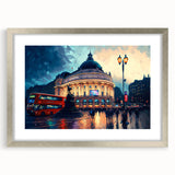 Extra large wall art of an abstract depiction of Piccadilly, England, in textured silver tones, framed with a matte finish.