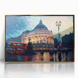 Acrylic print of a Piccadilly, England scenery in art deco style with gold frame, suitable for modern art wall decor.