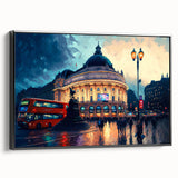 Black and white vintage poster art of Piccadilly, England on framed canvas, ideal for bedroom wall decor.