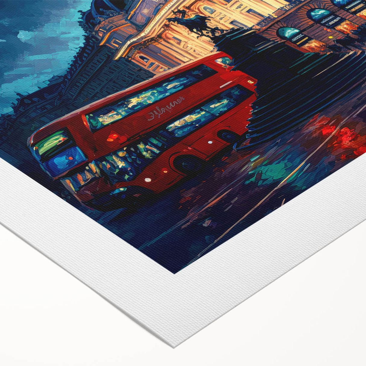 Art deco poster of Piccadilly, England in muted tones on rolled canvas, suitable for dining room wall art.