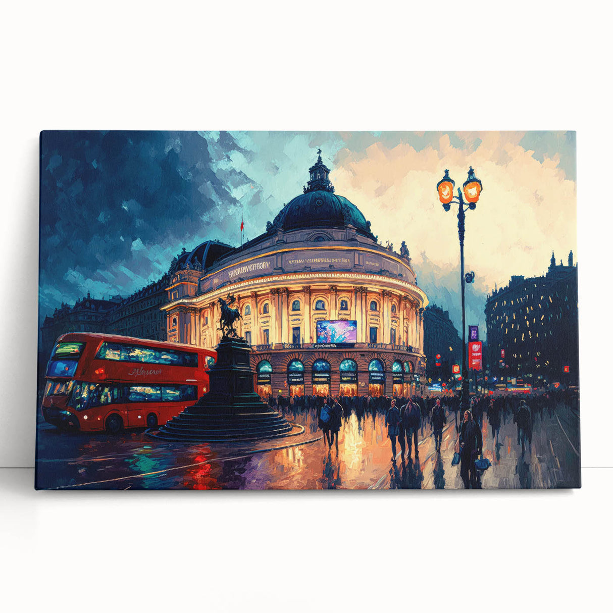 Black and white stretched canvas of Piccadilly, England, ideal for kitchen wall art.