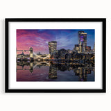 Colorful art depicting the Thames River in abstract style with vibrant hues on a large framed canvas.