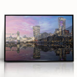 Large abstract wall art of the Thames River in England, featuring muted blue and gray tones on a framed acrylic print.