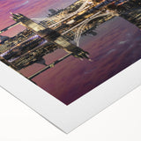 Art deco poster of Thames River with muted blue and gray tones on rolled canvas, suitable for dining room wall.