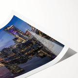 Extra large wall art of the Thames River with line art flowers overlay, muted blue and green tones.