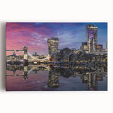 Black and white print of the Thames River, on stretched canvas, ideal for kitchen wall art or bedroom decor.