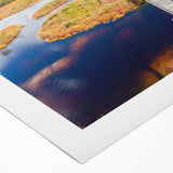 Art deco poster featuring a serene Estonian landscape in cool blue and grey tones on rolled canvas.