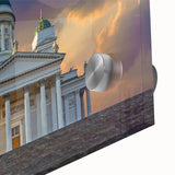 Mid-century modernist style large abstract art print of a European Finnish landscape on acrylic glass.