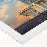 Art deco poster of a serene Finnish landscape on rolled canvas, featuring cool blue and gray tones.