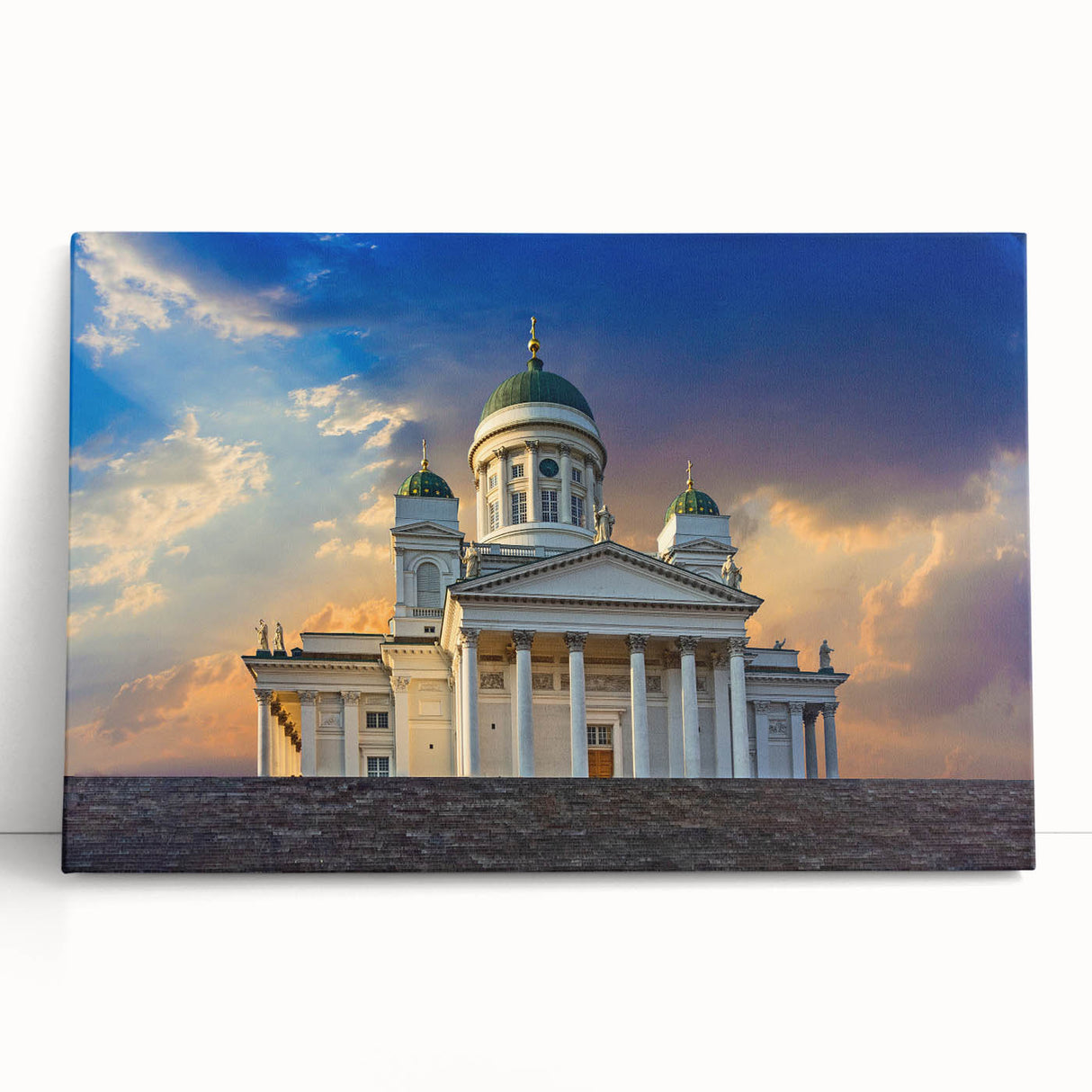 Black and white photo of a Finnish landscape on large stretched canvas, suitable for kitchen wall art.