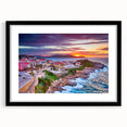 Extra large framed wall art of a colorful, abstract Corsican landscape in textured style, ideal for living room decor.