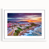 Textured art depicting an abstract Corsican landscape in muted earth tones, framed with a white mat, ideal for bedroom art.