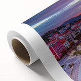 Art deco poster of Corsica landscape in soft pastel colors on rolled canvas, suitable for nursery wall art or dining room.