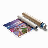 Extra large rolled print depicting a serene Corsican landscape with vibrant floral foreground.