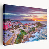 Large art depicting a serene Corsican landscape on stretched canvas, featuring muted earth tones, ideal for kitchen wall art.