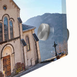 Acrylic print of large abstract French Alps scenery in muted earth tones, ideal for dining room art.