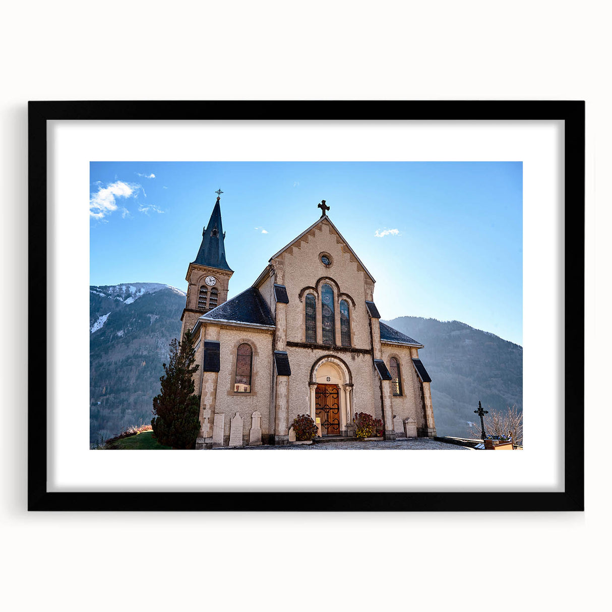 Colorful abstract art print of the French Alps in vibrant hues on a textured, extra large canvas.