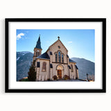 Colorful abstract art print of the French Alps in vibrant hues on a textured, extra large canvas.