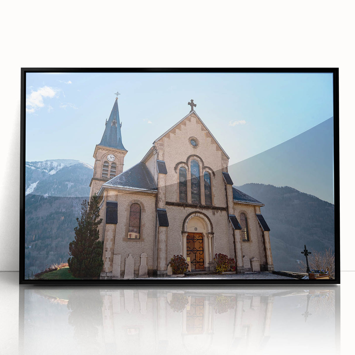 Large abstract wall art of the French Alps in muted earth tones on a framed acrylic, suited for modern living room decor.