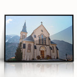 Large abstract wall art of the French Alps in muted earth tones on a framed acrylic, suited for modern living room decor.