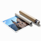 French Alps landscape in muted green and blue tones on a large rolled canvas, suitable for bathroom or living room wall art.