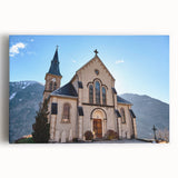 Black and white photograph of the French Alps on stretched canvas, ideal for kitchen wall art or bedroom ambiance.