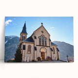 Black and white photo of the French Alps on stretched canvas, suitable for kitchen wall art.