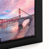Extra large black wall art featuring a textured, colorful depiction of Lyon's cityscape on framed canvas.